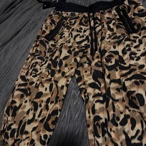 BEBE Leopard Print Joggers • Faux Leather Waist • Small